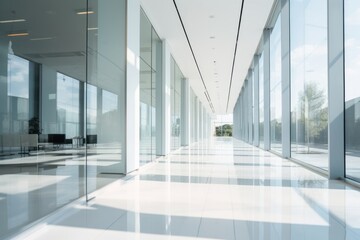 Modern office hallway architecture corridor building.