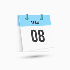 April 8 - calendar and Time planner. Daily Calendar Icon reminder. Vector Illustration.