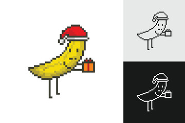 Christmas concept pixel art characters isolated background. Vector illustration