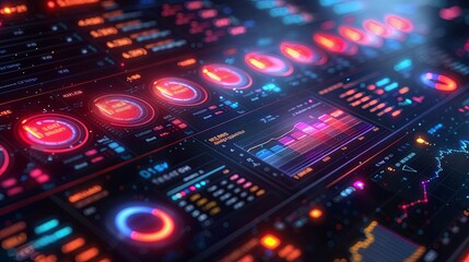 audio mixing board Financial analytics data charts and graphs 