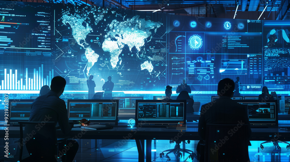 Poster a simulated data breach scenario with visual elements like breach notifications, compromised data al