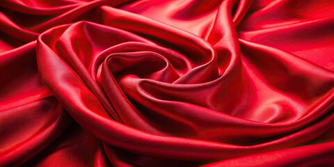 Obraz premium Close-up of vibrant red pure silk cloth showcasing soft and shiny fabric folds, silk, vibrant, red, cloth, soft, shiny