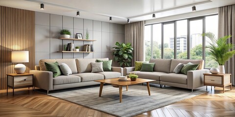 Fototapeta premium Modern living room with comfortable furniture and Fotila sofas, modern, living room, furniture, Fotila sofas