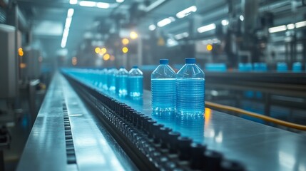 Fototapeta premium Bottles of water are being made on a conveyor belt