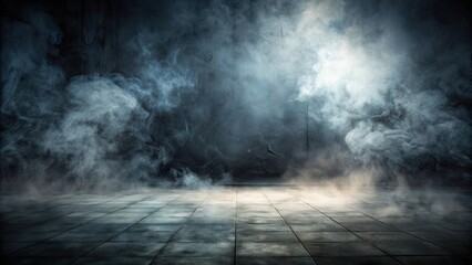 Dark and creepy Halloween background featuring a concrete floor with smoke , Halloween, scary, spooky, October, holiday, haunted