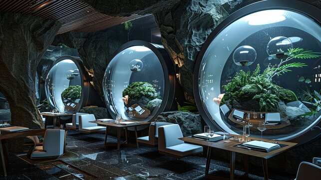 Zero-gravity restaurant floating food spheres