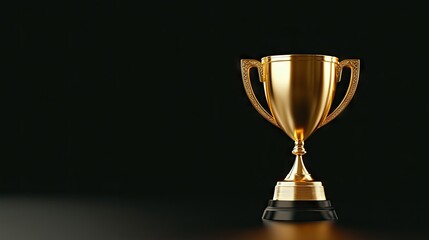 An artistic depiction of a glowing golden trophy symbolizing victory and achievement against a sleek black backdrop