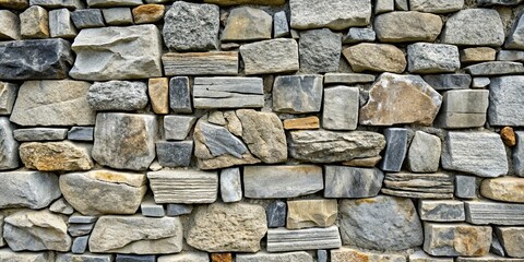 Obraz premium Close-up of a stone wall with irregularly shaped stones in varying grey tones, stone, wall, texture, background