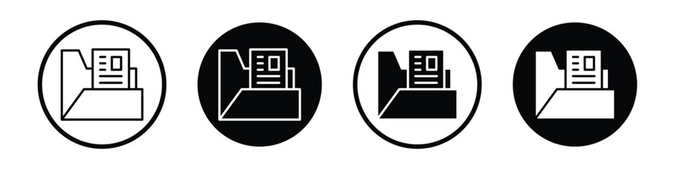 Dossier vector icon set black filled and outlined style.