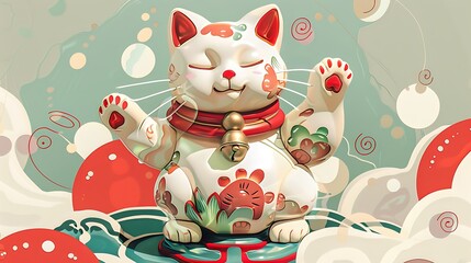 Fototapeta premium Lucky Cat Figurine with Abstract Background.