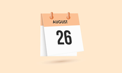 August 26 - calendar and Time planner. Daily Calendar Icon reminder. Vector Illustration.