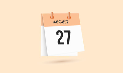 August 27 - calendar and Time planner. Daily Calendar Icon reminder. Vector Illustration.