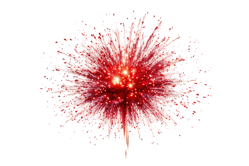 Brilliant Red Fireworks Illuminate the Night Sky Over a Celebratory Event in Autumn on White or PNG Transparent Background.