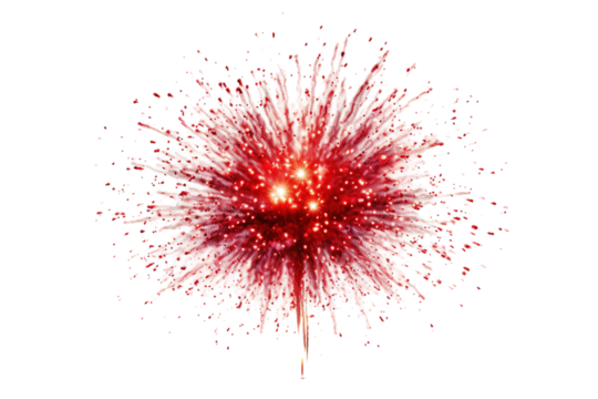 Brilliant Red Fireworks Illuminate the Night Sky Over a Celebratory Event in Autumn on White or PNG Transparent Background.