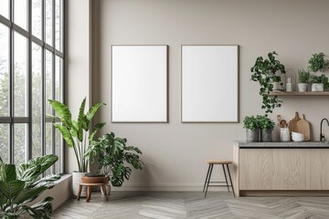 Minimalist Kitchen interior with Poster Mockup created with Generative AI