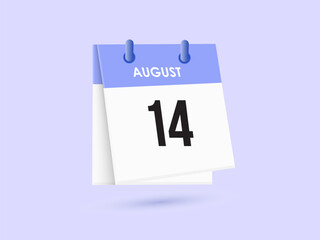 August 14 - calendar and Time planner. Daily Calendar Icon reminder. Vector Illustration.