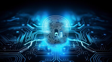 Digital fingerprint symbolizing cybersecurity on a circuit board background.