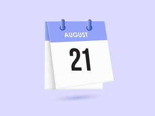 August 21 - calendar and Time planner. Daily Calendar Icon reminder. Vector Illustration.