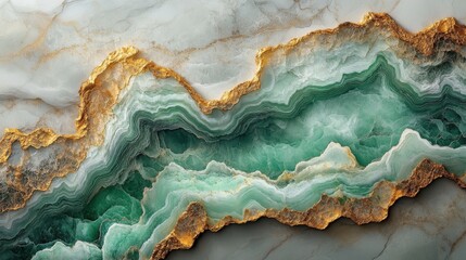 Obraz premium Green malachite stone texture showing natural wavy stripes with golden veins
