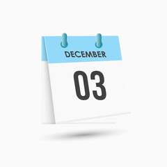 December 3 - calendar and Time planner. Daily Calendar Icon reminder. Vector Illustration.