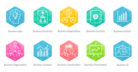 A set of 10 business icons as business idea, business hierarchy, business organisation