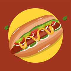 Vector illustration of hot dog with mustard