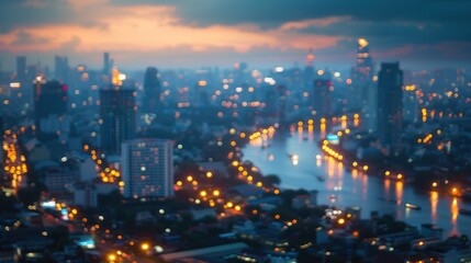 Obraz premium Out-of-focus cityscape with intentional blurring to create a dreamy, surreal atmosphere