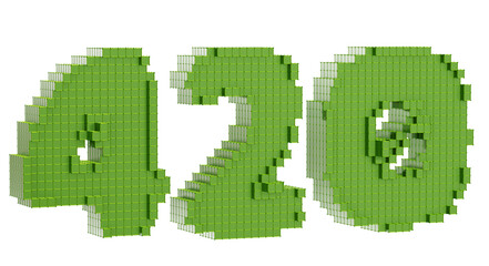 Celebrate 420 culture with this unique 3D voxel rendering of the iconic number. Perfect for cannabis-related designs, social media graphics, or as a standalone digital art piece