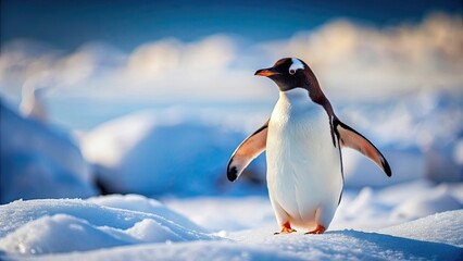 Obraz premium Playful and adorable penguin exploring a snowy landscape , Penguin, cute, expressive, adventure, snowy, winter, wildlife, animal