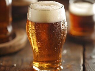 Pouring a Refreshing Glass of Craft Beer on a Rustic Wooden Table