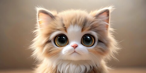 Fototapeta premium Adorable cat doll with fluffy fur and big eyes, cute, toy, pet, plush, kitten, adorable, soft, furry, cuddly, doll