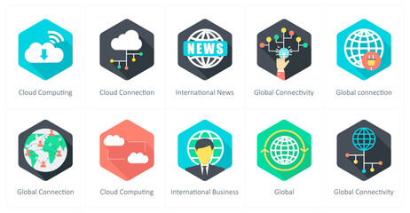 A set of 10 Communication icons as cloud computing, cloud connection, international news