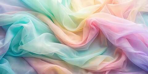 Obraz premium Pastel translucent fabric in soft hues for background or fashion design, pastel, translucent, fabric, soft, hues, background
