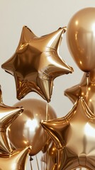 Gold balloons floating, celebrating with festive decorations