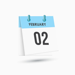 February 2 - calendar and Time planner. Daily Calendar Icon reminder. Vector Illustration.