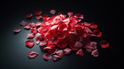 Elegance in Darkness: Rose Petals Scattered with Soft Glow on Black Background