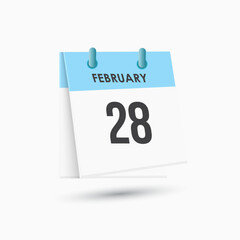 February 28 - calendar and Time planner. Daily Calendar Icon reminder. Vector Illustration.