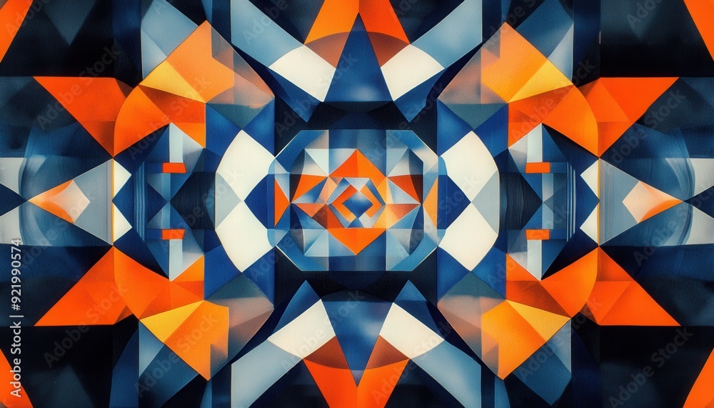 Wall mural Abstract geometric pattern in vibrant orange and blue tones displaying symmetry and depth