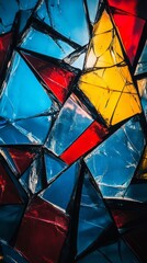 Fototapeta premium Broken glass forming colorful abstract mosaic reflecting sky