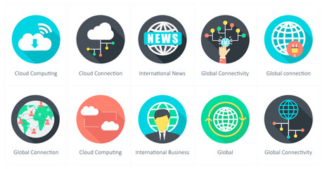 A set of 10 Communication icons as cloud computing, cloud connection, international news