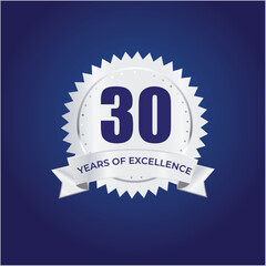 Years of Excellence Silver Gradient Badge Ribbon Vector 
