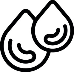 Simple black and white vector icon of two water drops showing surface tension
