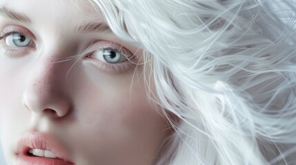 An artistic contrast between a blurry segment on the left and detailed white hair strands on the right, presenting a striking visual play with texture and clarity.