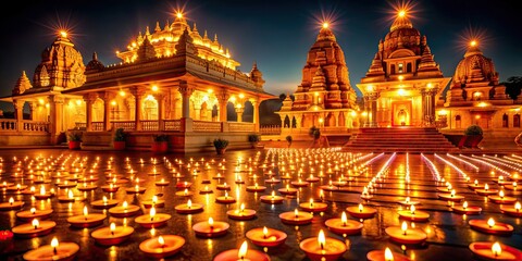 Fototapeta premium Temple glow during Diwali celebrations, Temple, Glow, Illumination, Diwali, Celebration, Lights, Festival, Traditional