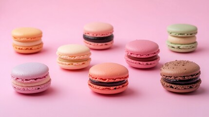 Fototapeta premium Macarons on Pink Surface