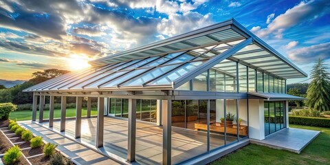 Translucent aluminum roof house with steel beam structure, perfect for withstanding sunlight