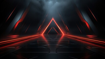 Futuristic glowing red corridor with dark background.