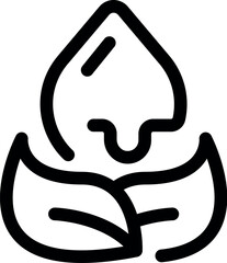 Line icon of a water drop falling down on plant leaves, concept of irrigation