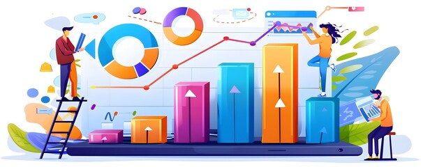 Business Growth Strategy with People Working on Charts and Graphs.