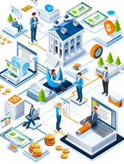 Isometric Business Process Flowchart Concept.